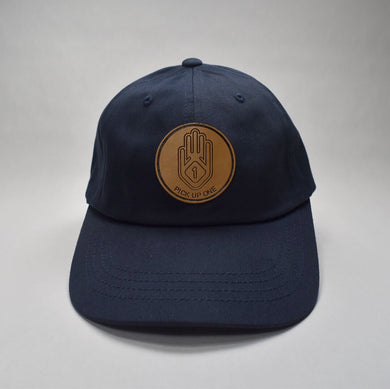 Leather Hand Patch / Classic Dad Hat: Navy