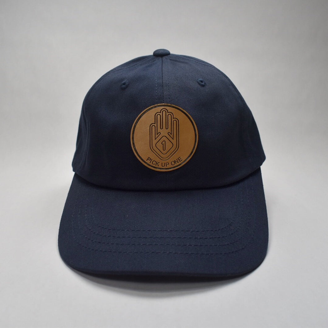 Leather Hand Patch / Classic Dad Hat: Navy